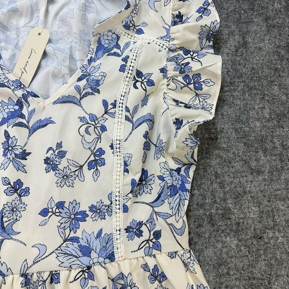 Love and Promises Dress Women Large Blue Floral Ruffles Lace Bohemian Boho Lined - Picture 8 of 13